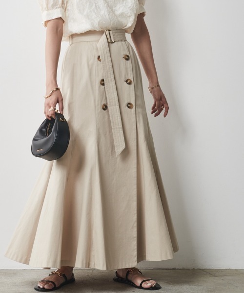 CHIC STYLE（シックスタイル）の「 綿100％共布ベルト付き裾フレアマキシスカート ＜大きいサイズ有＞シックスタイル（スカート・レディース・ベージュ/ブラック・LL/4L/L/5L/3L/M）」の10枚目の写真