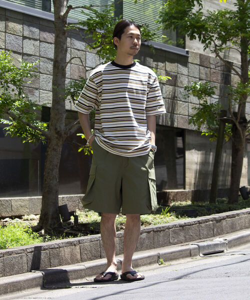 GLOSTER(グロスター)の「【GLOSTER/グロスター】ヘビーウェイト マルチボーダーTシャツ オーバーサイズ リンガーT(Tシャツ/カットソー・メンズ・ホワイト系その他5/グリーン系その他4/ベージュ系その他4・L/M)」の4枚目の写真