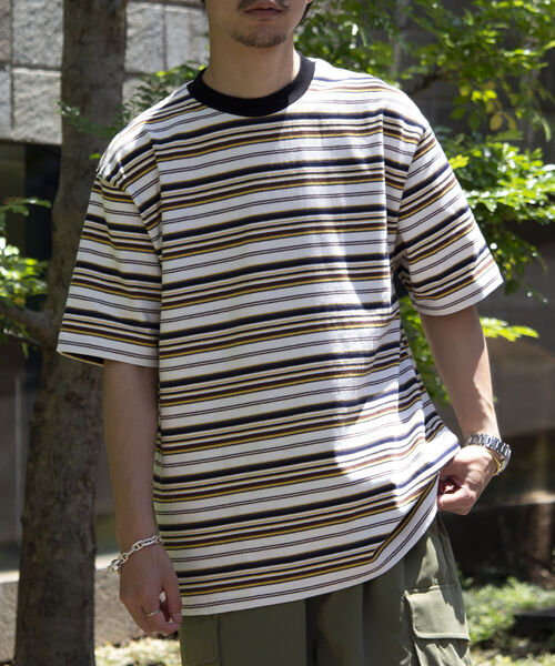 GLOSTER(グロスター)の「【GLOSTER/グロスター】ヘビーウェイト マルチボーダーTシャツ オーバーサイズ リンガーT(Tシャツ/カットソー・メンズ・ホワイト系その他5/グリーン系その他4/ベージュ系その他4・L/M)」の6枚目の写真