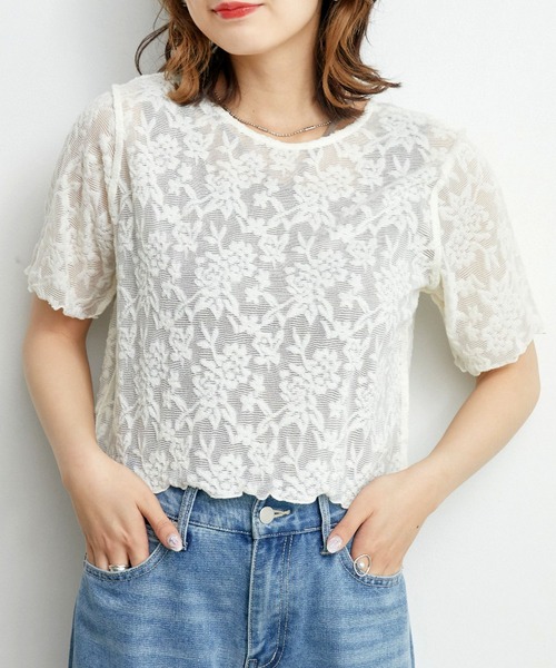 RETRO GIRL（レトロガール）の「２WAYパイルジャガードカーテ（Tシャツ/カットソー・レディース・ブラック/ブルー/オレンジ/ホワイト・FREE）」の2枚目の写真