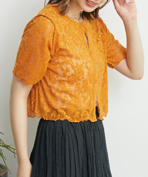 RETRO GIRL（レトロガール）の「２WAYパイルジャガードカーテ（Tシャツ/カットソー・レディース・ブラック/ブルー/オレンジ/ホワイト・FREE）」の6枚目の写真