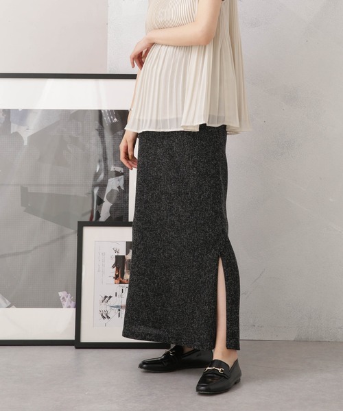 NANO universe（ナノユニバース）の「LB.04/サマーツイードサイドスリット2wayスカート（スカート・レディース・ブラック/アイボリー/イエロー・FREE）」の2枚目の写真