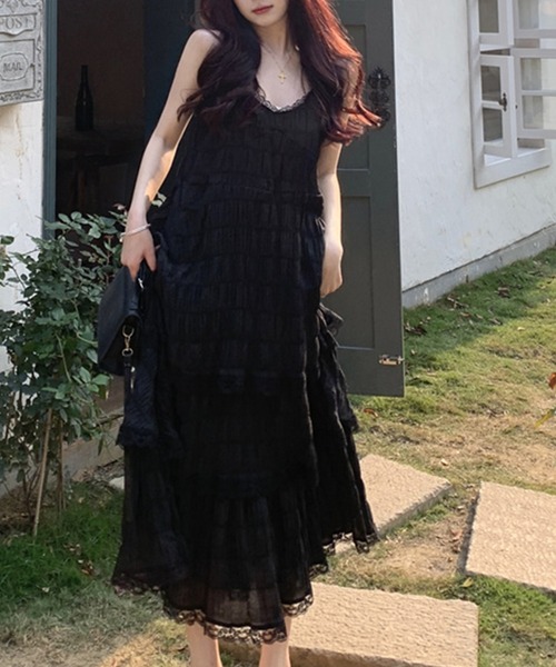 DAY CLOSET(デイ クローゼット)の「レディース ワッシャーティアードキャミワンピース(ワンピース・レディース・ホワイト/ブラック・S/M/L)」の7枚目の写真