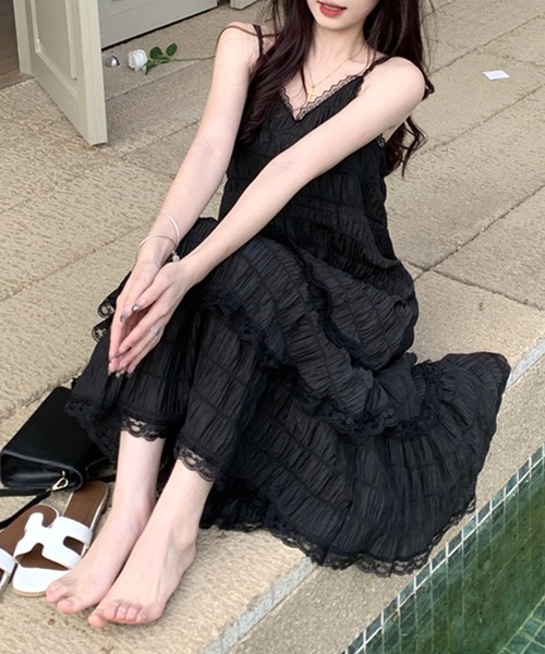 DAY CLOSET(デイ クローゼット)の「レディース ワッシャーティアードキャミワンピース(ワンピース・レディース・ホワイト/ブラック・S/M/L)」の6枚目の写真