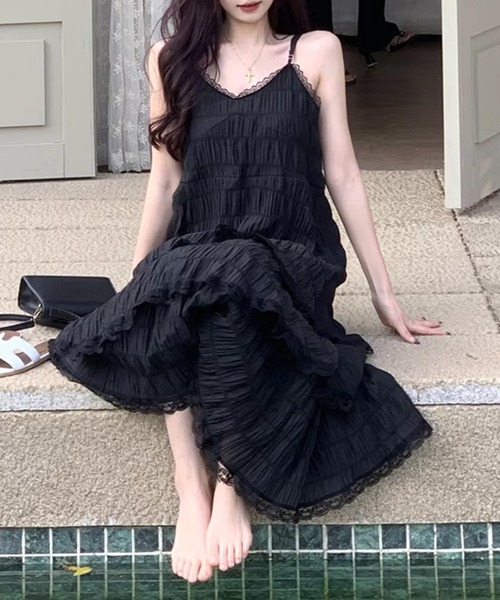 DAY CLOSET(デイ クローゼット)の「レディース ワッシャーティアードキャミワンピース(ワンピース・レディース・ホワイト/ブラック・S/M/L)」の5枚目の写真