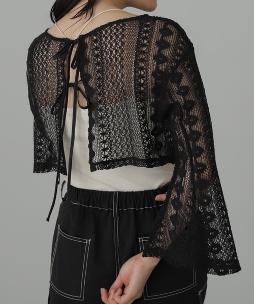 FREE'S MART(フリーズマート)の「◆前後2Wayレースショート丈カーディガン(カーディガン/ボレロ・レディース・ブラック/ホワイト/ブルー・FREE)」の3枚目の写真
