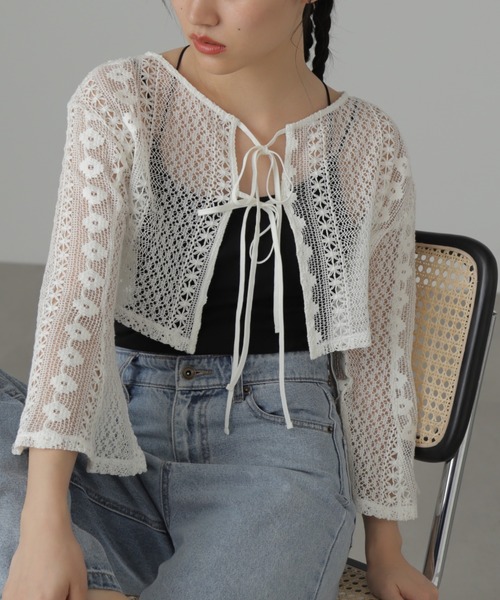 FREE'S MART(フリーズマート)の「◆前後2Wayレースショート丈カーディガン(カーディガン/ボレロ・レディース・ブラック/ホワイト/ブルー・FREE)」の20枚目の写真