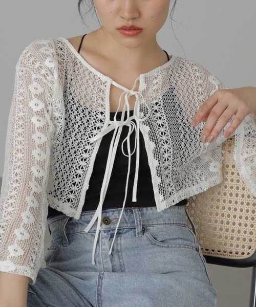 FREE'S MART(フリーズマート)の「◆前後2Wayレースショート丈カーディガン(カーディガン/ボレロ・レディース・ブラック/ホワイト/ブルー・FREE)」の15枚目の写真