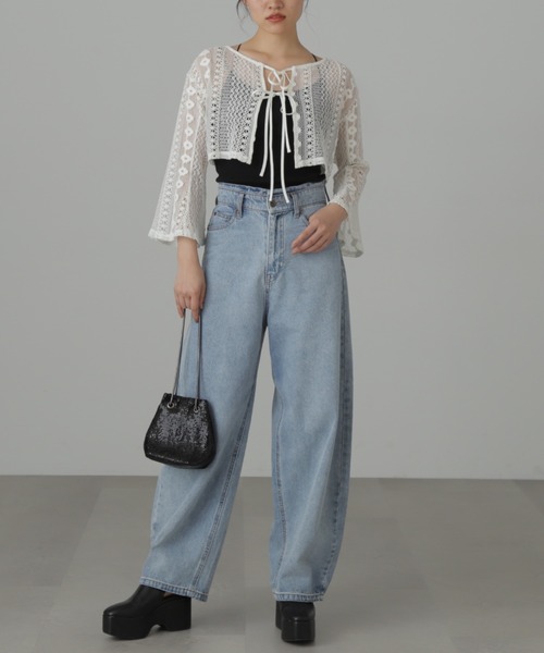 FREE'S MART(フリーズマート)の「◆前後2Wayレースショート丈カーディガン(カーディガン/ボレロ・レディース・ブラック/ホワイト/ブルー・FREE)」の12枚目の写真