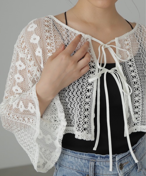 FREE'S MART(フリーズマート)の「◆前後2Wayレースショート丈カーディガン(カーディガン/ボレロ・レディース・ブラック/ホワイト/ブルー・FREE)」の18枚目の写真