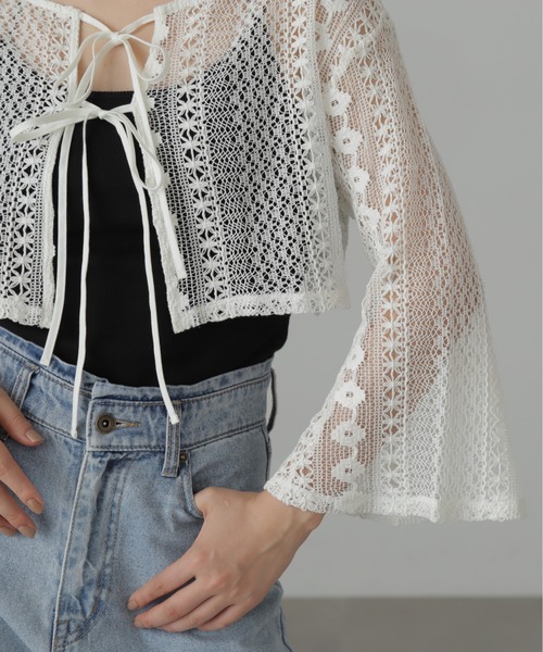 FREE'S MART(フリーズマート)の「◆前後2Wayレースショート丈カーディガン(カーディガン/ボレロ・レディース・ブラック/ホワイト/ブルー・FREE)」の13枚目の写真