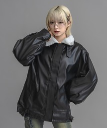 【ユニセックス】オーバーサイズレザーフライトジャケット