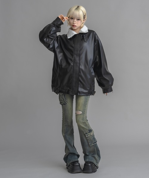 17HR(セブンティーンアワーズ)の「【ユニセックス】オーバーサイズレザーフライトジャケット(その他アウター・レディース・ネイビー/ライトグレー/ブラック・FREE)」の19枚目の写真