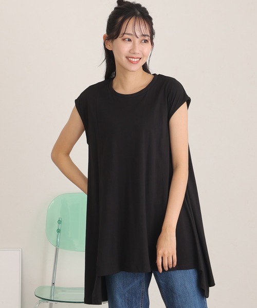 ElegChic（エレグシック）の「アシメフレンチスリーブカットソー（Tシャツ/カットソー・レディース・ブラック/グレイッシュベージュ/オフホワイト/モカ・XL/4L/M）」の5枚目の写真