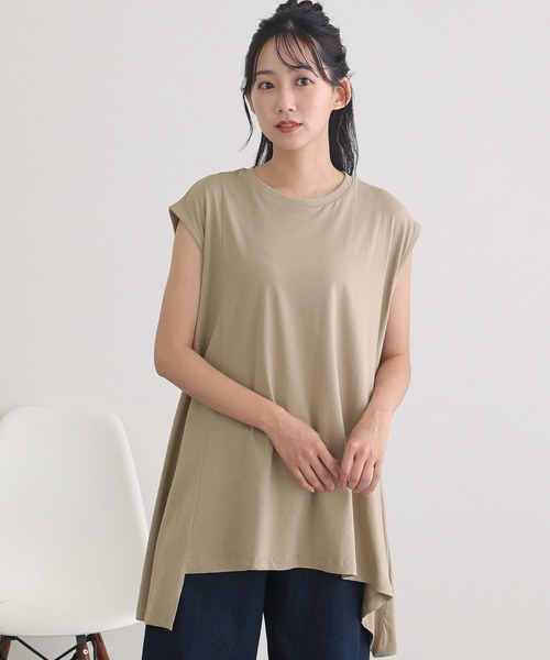 ElegChic（エレグシック）の「アシメフレンチスリーブカットソー（Tシャツ/カットソー・レディース・ブラック/グレイッシュベージュ/オフホワイト/モカ・XL/4L/M）」の17枚目の写真