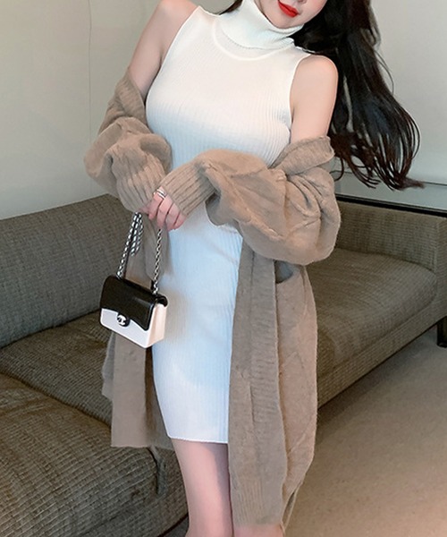 セール】【Jasmine】タートルネックノースリーブニットワンピース