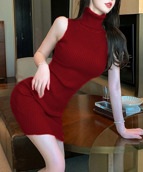 Jasmine】タートルネックノースリーブニットワンピース（ワンピース