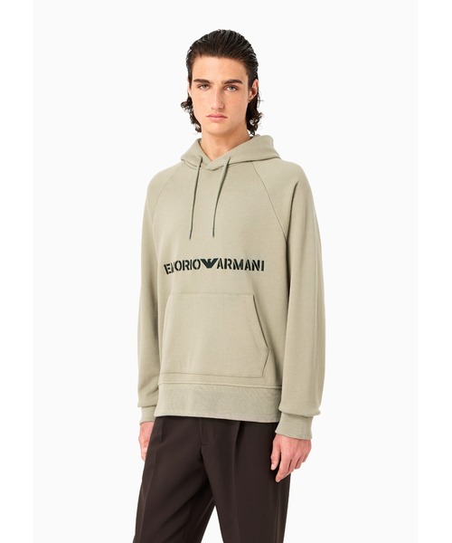 EMPORIO ARMANI(エンポリオアルマーニ)の「【エンポリオ アルマーニ】フード付きスウェットシャツ ヘビーウェイトジャージー製 ミリタリースタイルフォントロゴ刺繍(スウェット・メンズ・セージグリーン/グレイッシュベージュ・LARGE/MEDIUM/SMALL)」の12枚目の写真