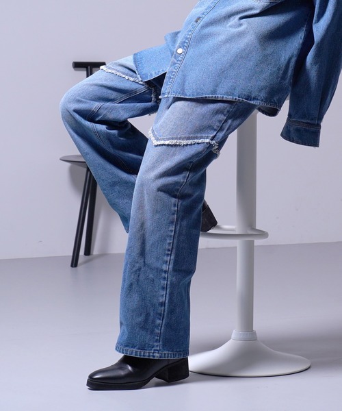G.O.C(ジーオーシー)の「カットオフ ワイド ウエスタン デニム パンツ(デニムパンツ・メンズ・ブラック/ブルー・MEDIUM/LARGE)」の9枚目の写真