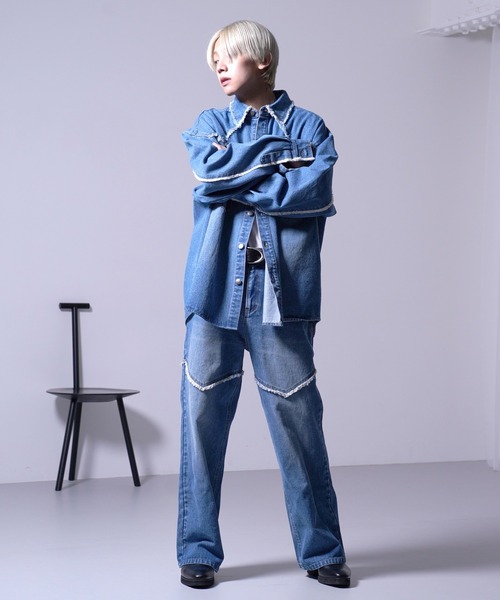 G.O.C(ジーオーシー)の「カットオフ ワイド ウエスタン デニム パンツ(デニムパンツ・メンズ・ブラック/ブルー・MEDIUM/LARGE)」の11枚目の写真