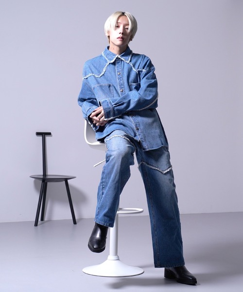 G.O.C(ジーオーシー)の「カットオフ ワイド ウエスタン デニム パンツ(デニムパンツ・メンズ・ブラック/ブルー・MEDIUM/LARGE)」の12枚目の写真