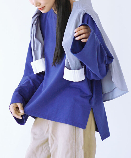 zootie(ズーティー)の「【見た目はON、着心地はOFF。】こなれリラックス 長袖スリットヘムプルオーバー(Tシャツ/カットソー・レディース・ブラウン/オフホワイト/ブルー/ブラック×ホワイト/ブラック/グレイッシュベージュ/ダークブラウン/ネイビー/オレンジ・M)」の8枚目の写真