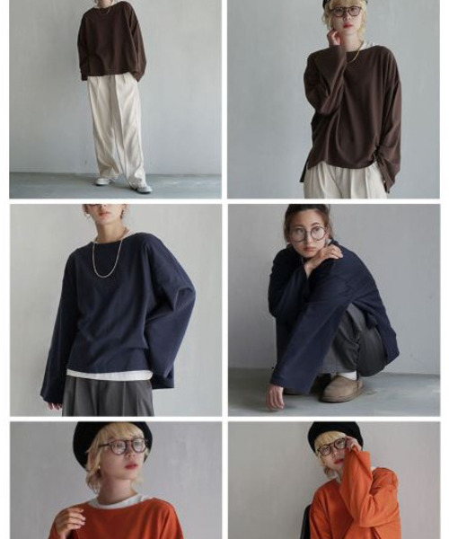 zootie(ズーティー)の「【見た目はON、着心地はOFF。】こなれリラックス 長袖スリットヘムプルオーバー(Tシャツ/カットソー・レディース・ブラウン/オフホワイト/ブルー/ブラック×ホワイト/ブラック/グレイッシュベージュ/ダークブラウン/ネイビー/オレンジ・M)」の19枚目の写真