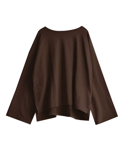 zootie(ズーティー)の「【見た目はON、着心地はOFF。】こなれリラックス 長袖スリットヘムプルオーバー(Tシャツ/カットソー・レディース・ブラウン/オフホワイト/ブルー/ブラック×ホワイト/ブラック/グレイッシュベージュ/ダークブラウン/ネイビー/オレンジ・M)」の17枚目の写真