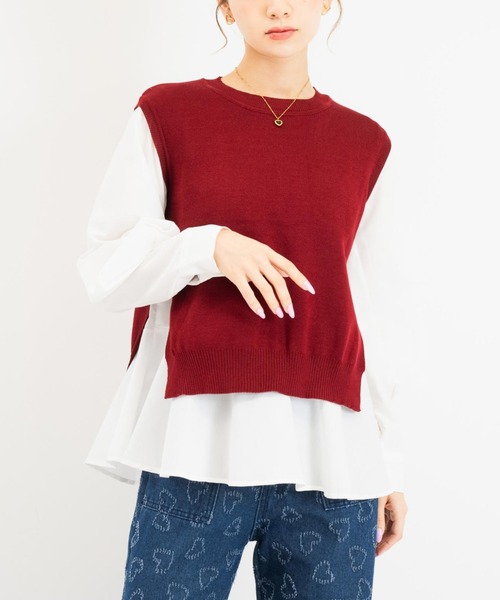 CHILLE（チル）の「ブラウスベストレイヤード セット クルーネック 長袖（シャツ/ブラウス・レディース・ブラック/ワイン/ベージュ・FREE）」の3枚目の写真