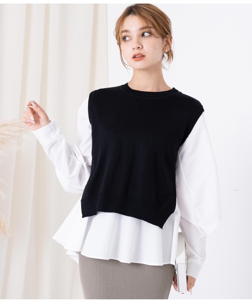 CHILLE（チル）の「ブラウスベストレイヤード セット クルーネック 長袖（シャツ/ブラウス・レディース・ブラック/ワイン/ベージュ・FREE）」の5枚目の写真