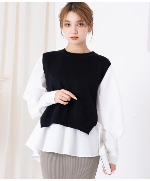 CHILLE（チル）の「ブラウスベストレイヤード セット クルーネック 長袖（シャツ/ブラウス・レディース・ブラック/ワイン/ベージュ・FREE）」の6枚目の写真