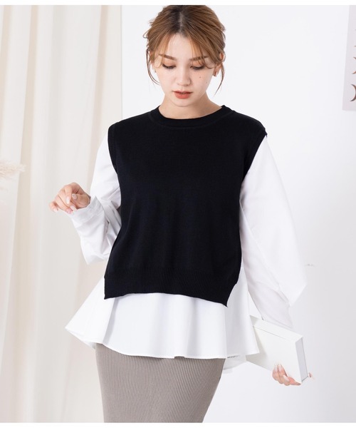 CHILLE（チル）の「ブラウスベストレイヤード セット クルーネック 長袖（シャツ/ブラウス・レディース・ブラック/ワイン/ベージュ・FREE）」の7枚目の写真