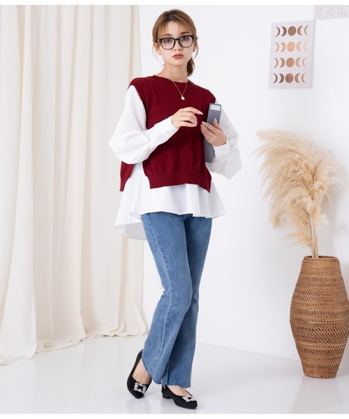 CHILLE（チル）の「ブラウスベストレイヤード セット クルーネック 長袖（シャツ/ブラウス・レディース・ブラック/ワイン/ベージュ・FREE）」の22枚目の写真