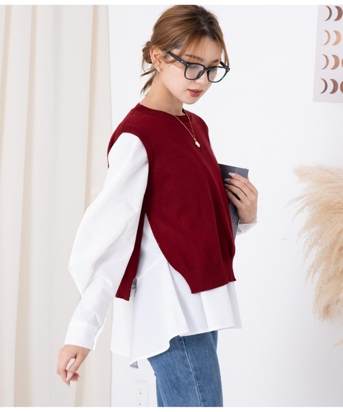 CHILLE（チル）の「ブラウスベストレイヤード セット クルーネック 長袖（シャツ/ブラウス・レディース・ブラック/ワイン/ベージュ・FREE）」の20枚目の写真