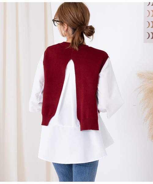 CHILLE（チル）の「ブラウスベストレイヤード セット クルーネック 長袖（シャツ/ブラウス・レディース・ブラック/ワイン/ベージュ・FREE）」の21枚目の写真