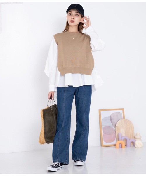 CHILLE（チル）の「ブラウスベストレイヤード セット クルーネック 長袖（シャツ/ブラウス・レディース・ブラック/ワイン/ベージュ・FREE）」の16枚目の写真