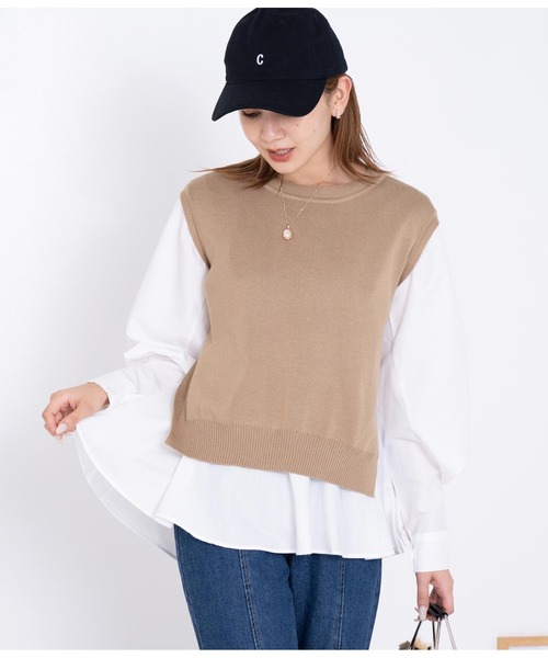 CHILLE（チル）の「ブラウスベストレイヤード セット クルーネック 長袖（シャツ/ブラウス・レディース・ブラック/ワイン/ベージュ・FREE）」の12枚目の写真