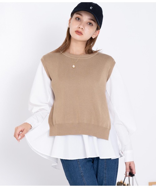 CHILLE（チル）の「ブラウスベストレイヤード セット クルーネック 長袖（シャツ/ブラウス・レディース・ブラック/ワイン/ベージュ・FREE）」の14枚目の写真