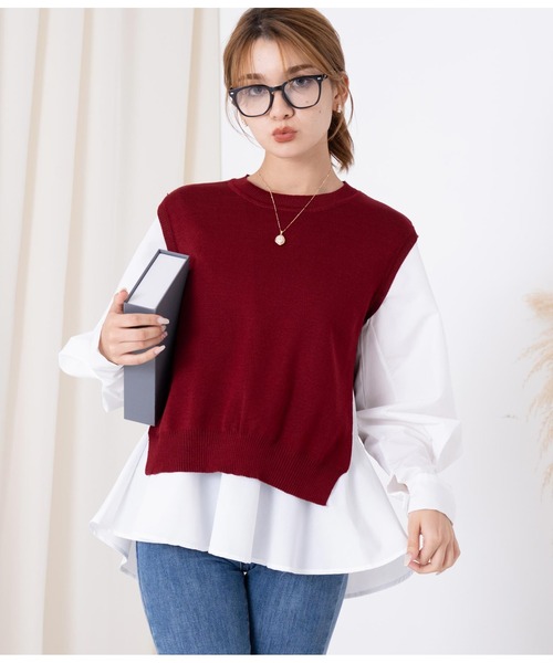 CHILLE（チル）の「ブラウスベストレイヤード セット クルーネック 長袖（シャツ/ブラウス・レディース・ブラック/ワイン/ベージュ・FREE）」の19枚目の写真