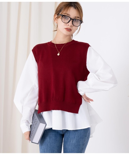 CHILLE（チル）の「ブラウスベストレイヤード セット クルーネック 長袖（シャツ/ブラウス・レディース・ブラック/ワイン/ベージュ・FREE）」の18枚目の写真