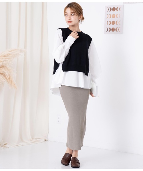 CHILLE（チル）の「ブラウスベストレイヤード セット クルーネック 長袖（シャツ/ブラウス・レディース・ブラック/ワイン/ベージュ・FREE）」の9枚目の写真