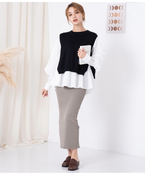 CHILLE（チル）の「ブラウスベストレイヤード セット クルーネック 長袖（シャツ/ブラウス・レディース・ブラック/ワイン/ベージュ・FREE）」の10枚目の写真