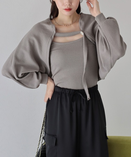 BLUEEAST(ブルーイースト)の「リブショートボレロ+キャミセット(アンサンブル・レディース・モカ/ホワイト/ブラック・MEDIUM)」の3枚目の写真