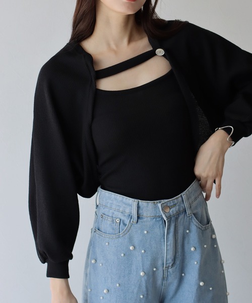 BLUEEAST(ブルーイースト)の「リブショートボレロ+キャミセット(アンサンブル・レディース・モカ/ホワイト/ブラック・MEDIUM)」の22枚目の写真