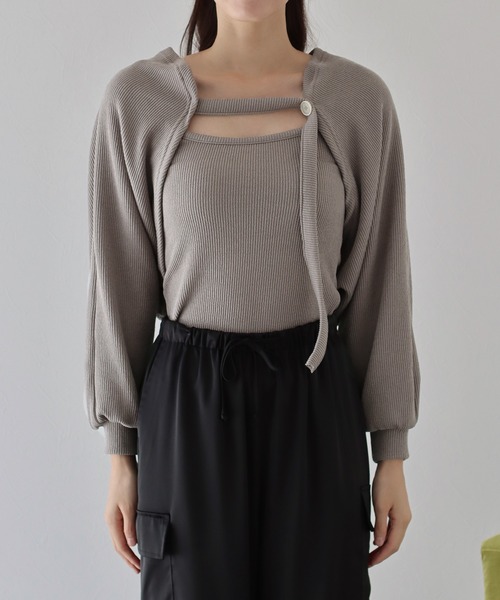 BLUEEAST(ブルーイースト)の「リブショートボレロ+キャミセット(アンサンブル・レディース・モカ/ホワイト/ブラック・MEDIUM)」の13枚目の写真