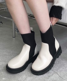 リブニット」に該当するブーツ（ホワイト/白色系）ファッション通販