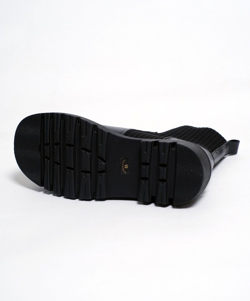 shopnikoniko(ショップニコニコ)の「トラックソール ニット切替 ソックスブーツ 厚底 リブニット ショートブーツ(ブーツ・レディース・ブラック/アイボリー・S/M/L/LL)」の19枚目の写真