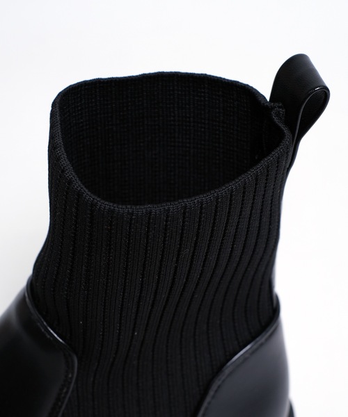 shopnikoniko(ショップニコニコ)の「トラックソール ニット切替 ソックスブーツ 厚底 リブニット ショートブーツ(ブーツ・レディース・ブラック/アイボリー・S/M/L/LL)」の22枚目の写真