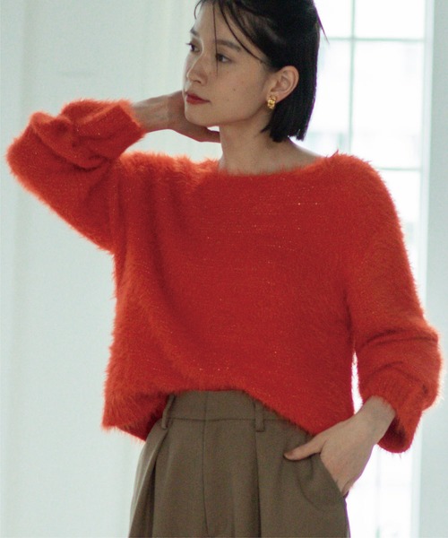 OPAQUE.CLIP（オペークドットクリップ）の「◆≪ヒルナンデス！で紹介≫ ラメシャギーニット【洗濯機洗い可】（ニット/セーター・レディース・オレンジ/オフホワイト/チャコールグレー・36/40/38）」の13枚目の写真