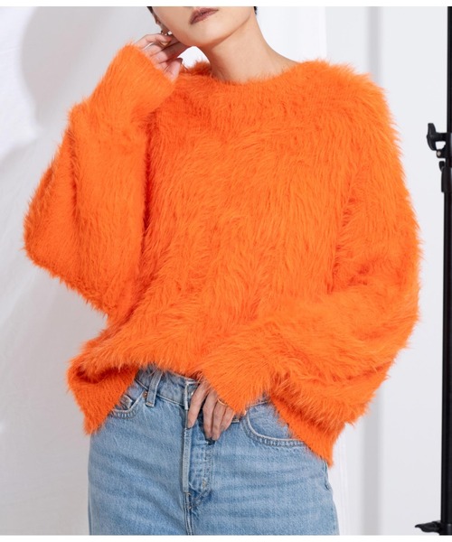 Settimissimo（セッティミッシモ）の「ロングフェザーヤーンバルキープルオーバー（ニット/セーター・レディース・ブルー/ダークグレー/オレンジ・FREE）」の3枚目の写真